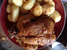 Rotisserie chicken and potatoes from the Marché Bastille.